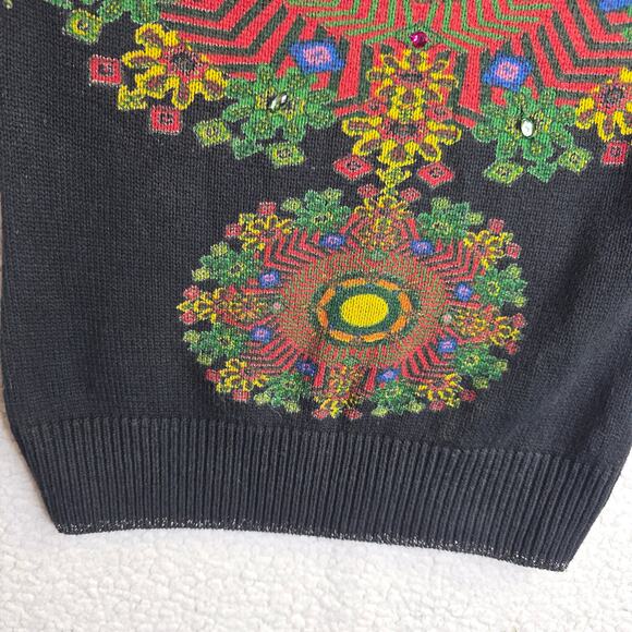 Desigual Sm Vintage Geometric Floral n Emblished Gems sweater Crawl Neck Stylish - Picture 13 of 15